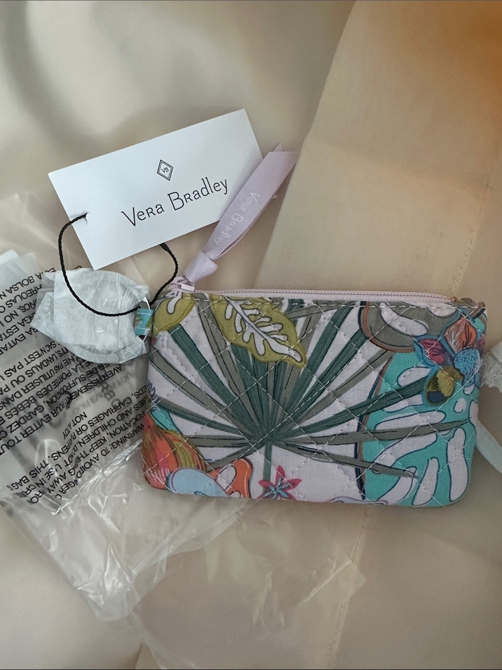 Vera Bradley Pink Teal Floral Tropical Zip Coin Pouch